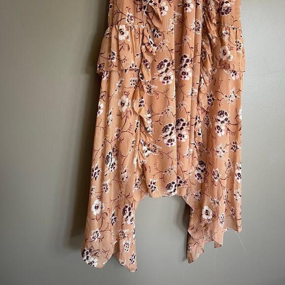 ULLA JOHNSON Ciel Dress In Cafe Size 2 Tan Silk Gold Metallic Floral Flowy Midi - Picture 10 of 16